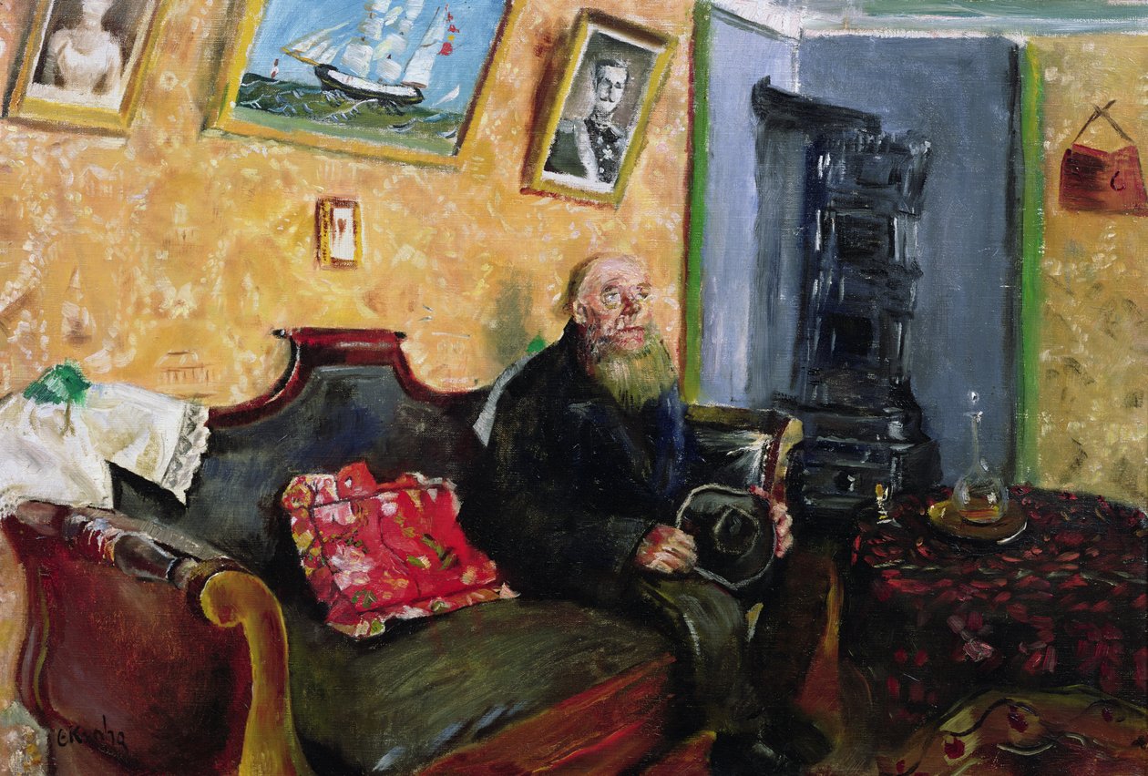 Ett kondoleansbesök (olja på duk) av Christian Krohg