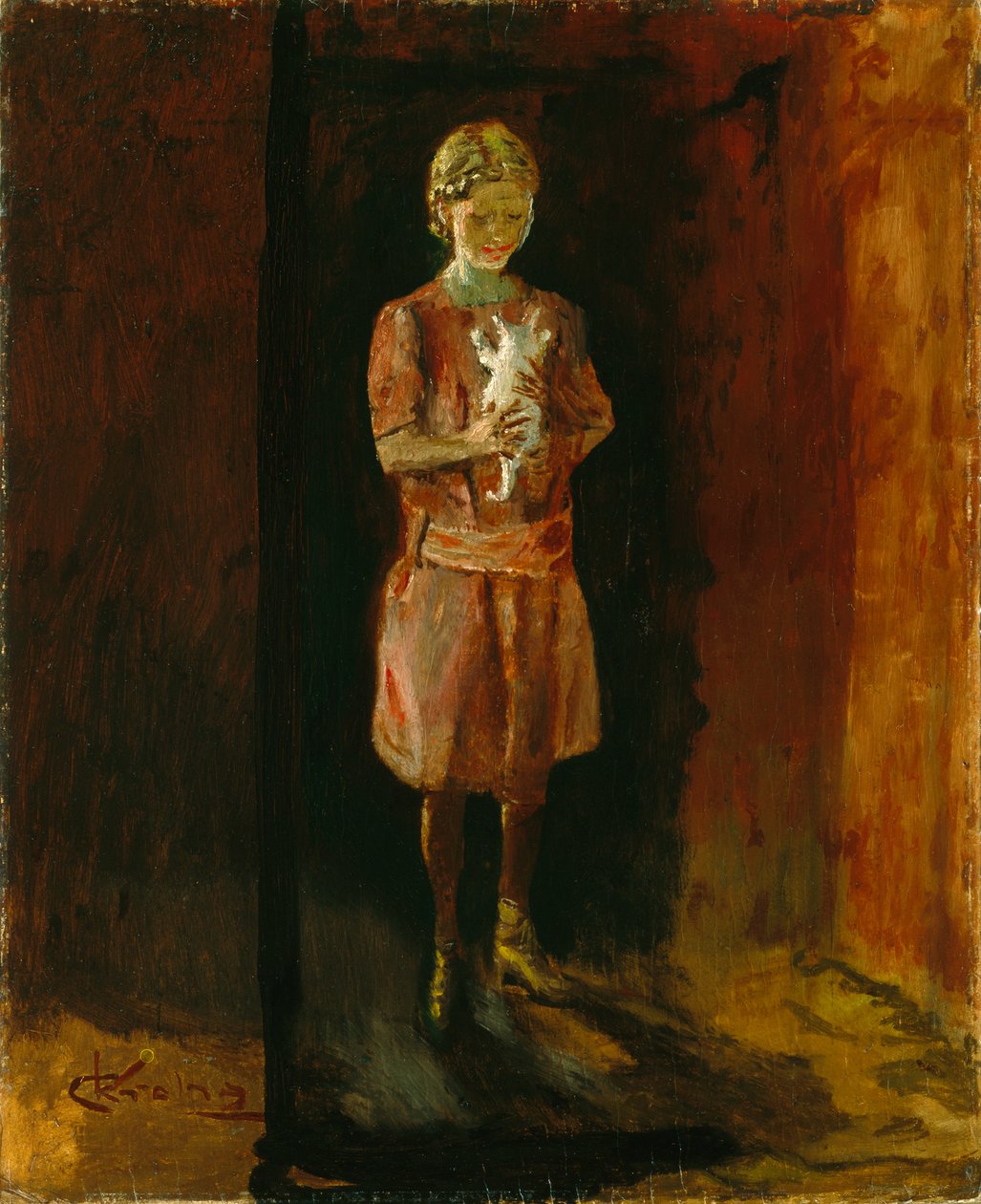 Flicka med katt (olja på duk) av Christian Krohg