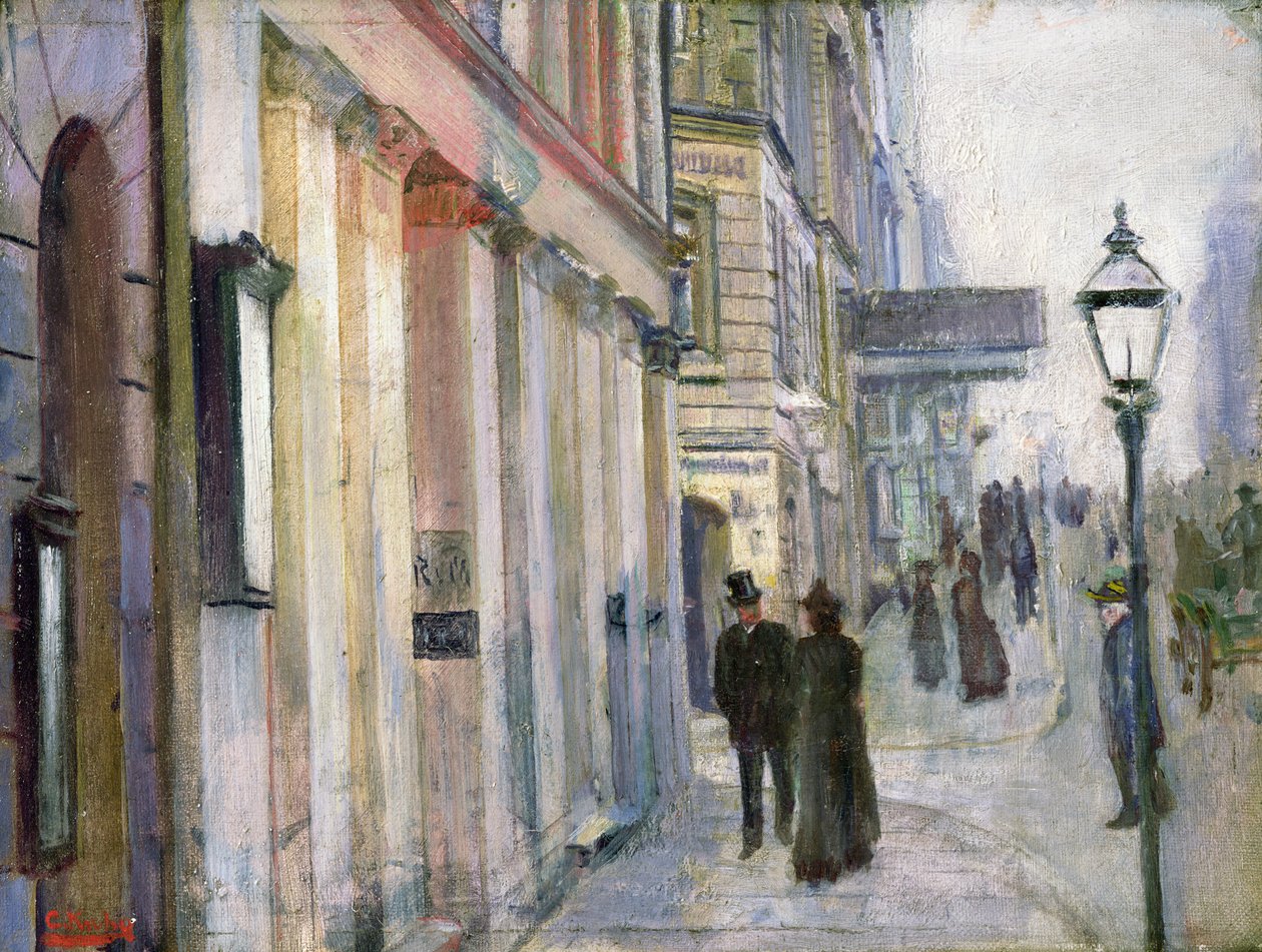 Hörnet av Karl Johan och Dronningens (Queens) Street (olja på duk) av Christian Krohg