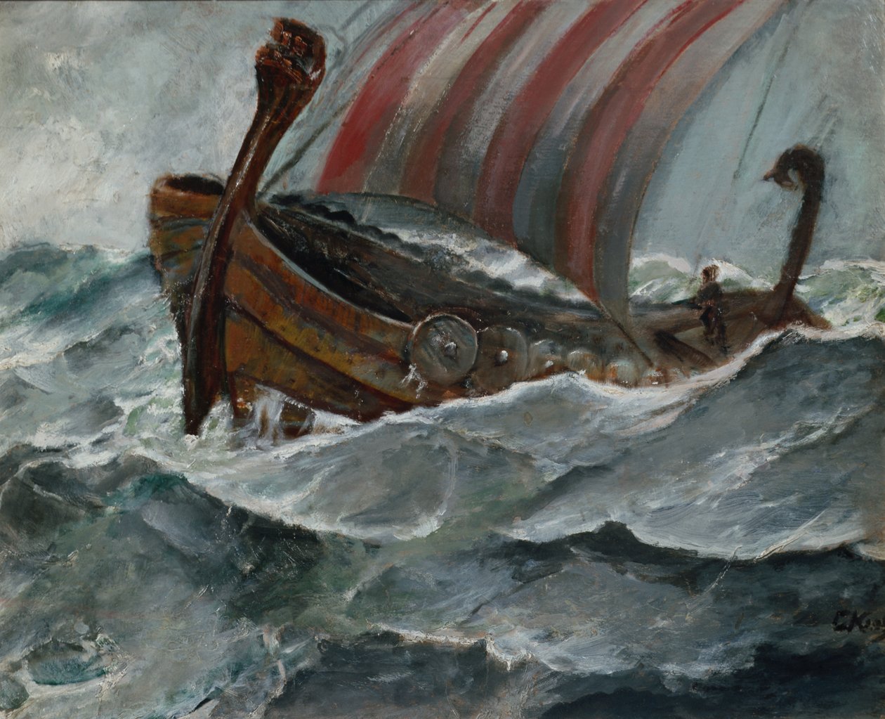 Vikingaskepp i dåligt väder av Christian Krohg
