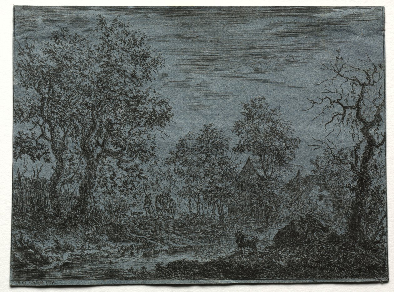 En liten flod i förgrunden med en ko och en get, 1744. av Christian Ludwig von Hagedorn
