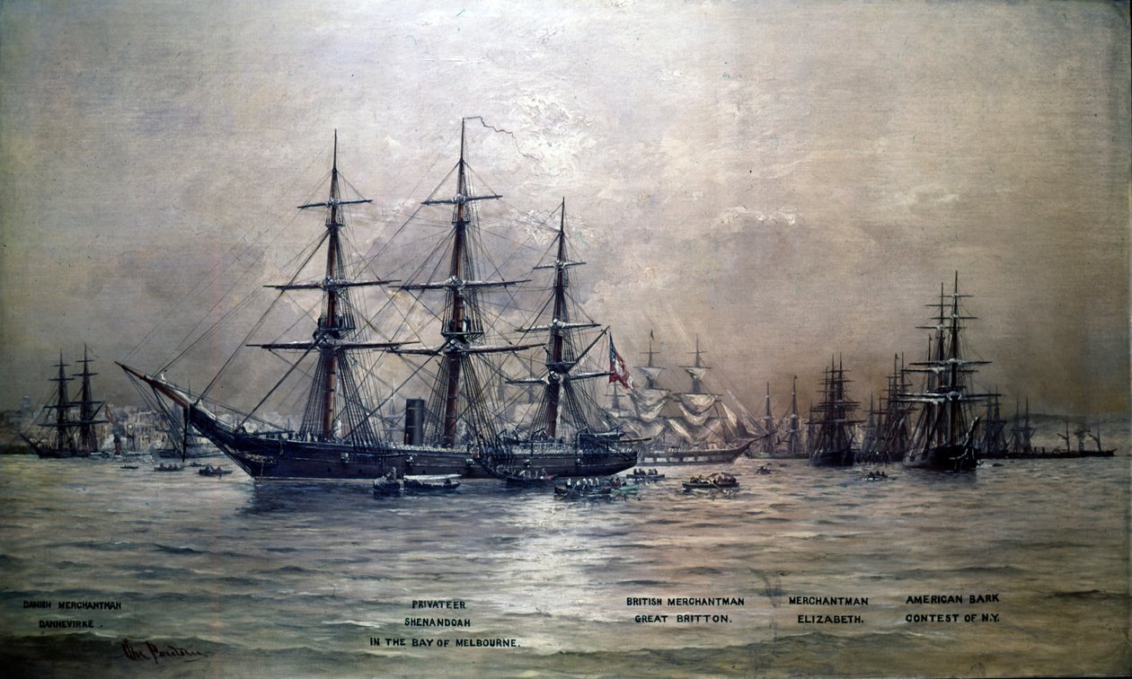 Confederate States Cruiser Shenandoah i hamnen i Melbourne, Australien, 1865, c.1865 av Christian Poulsen