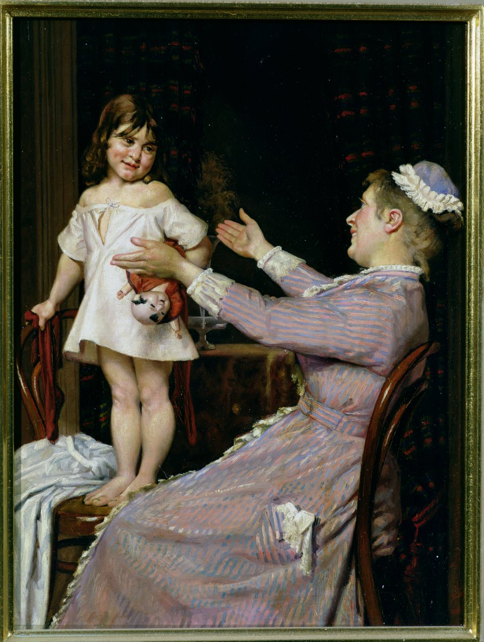 Liten flicka med en docka och hennes sjuksköterska, 1896 av Christian Pram Henningsen