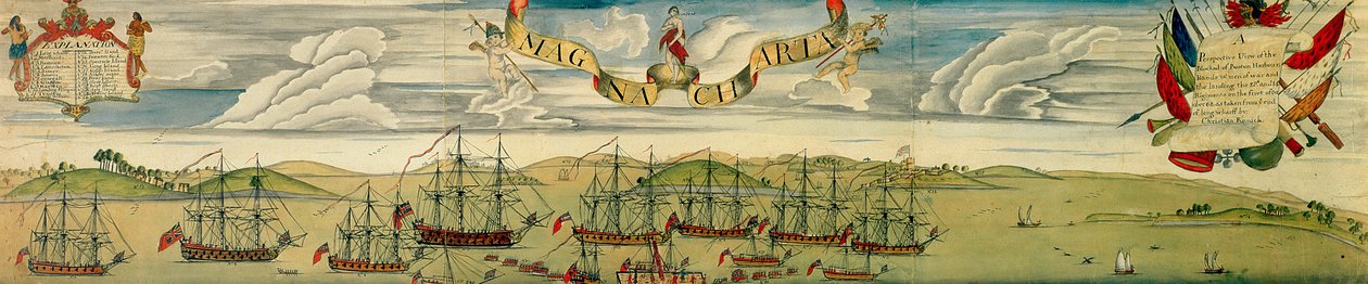A Perspective View of Blockade of Boston Harbour, c.1768 (wc på papper) av Christian Remick