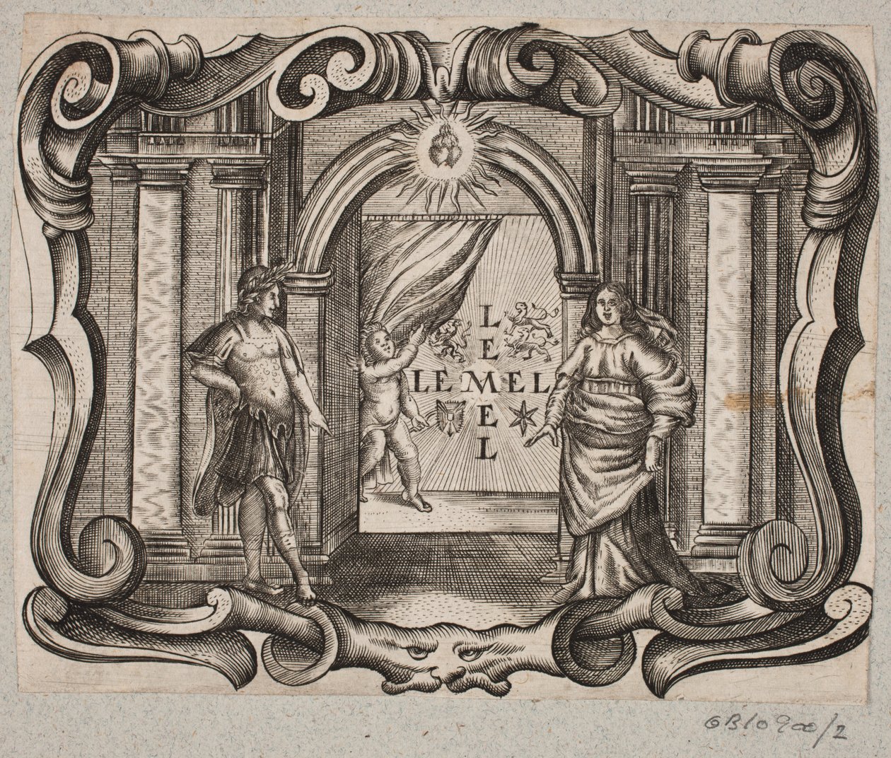 Emblem med portal, man och kvinna, cupid och två brinnande hjärtan av Christian Rothgiesser