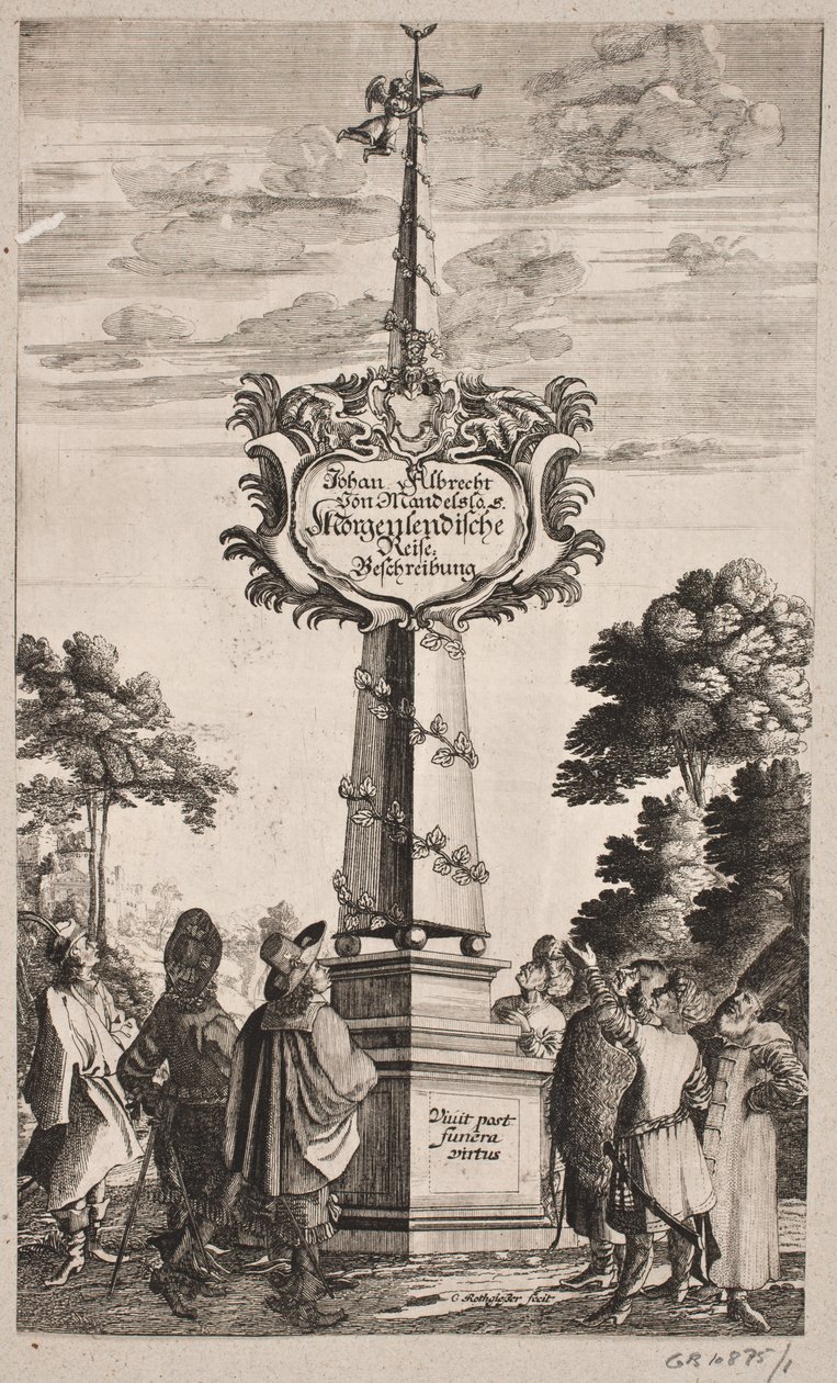 Titelsidan till Johann Albrecht Mandelslo, "Oriental Travel Description [...], Schleswig 1668 av Christian Rothgiesser
