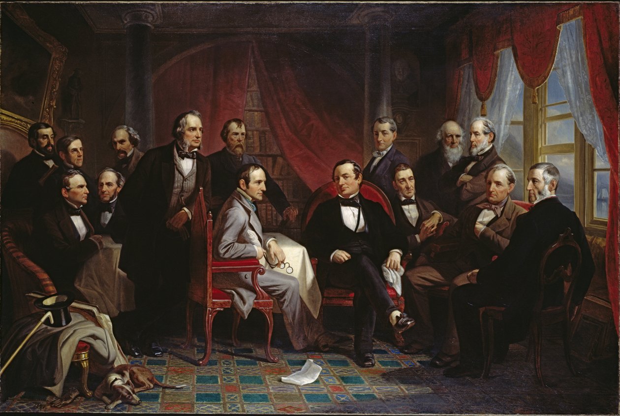 Washington Irving och hans litterära vänner på Sunnyside av Christian Schussele