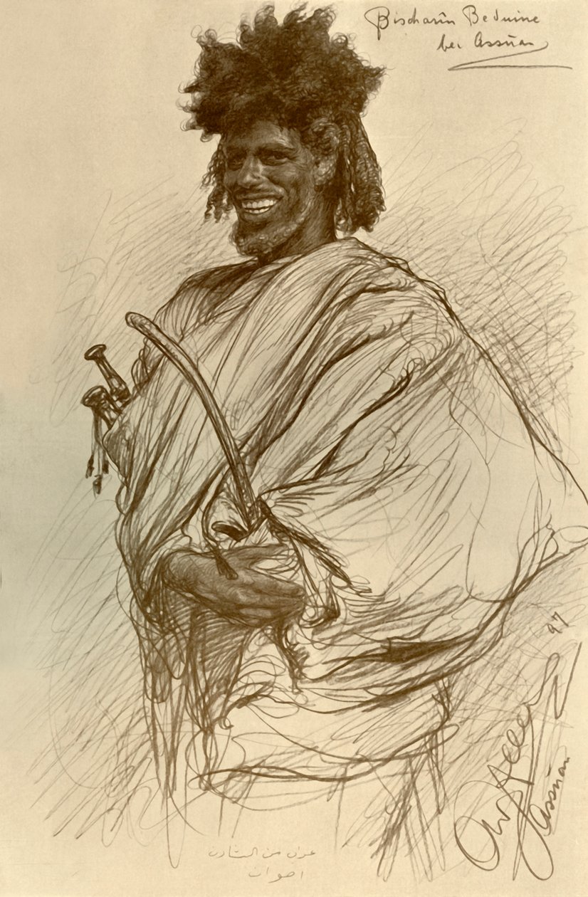 Bishari man, Assuan, Egypten, 1898. av Christian Wilhelm Allers