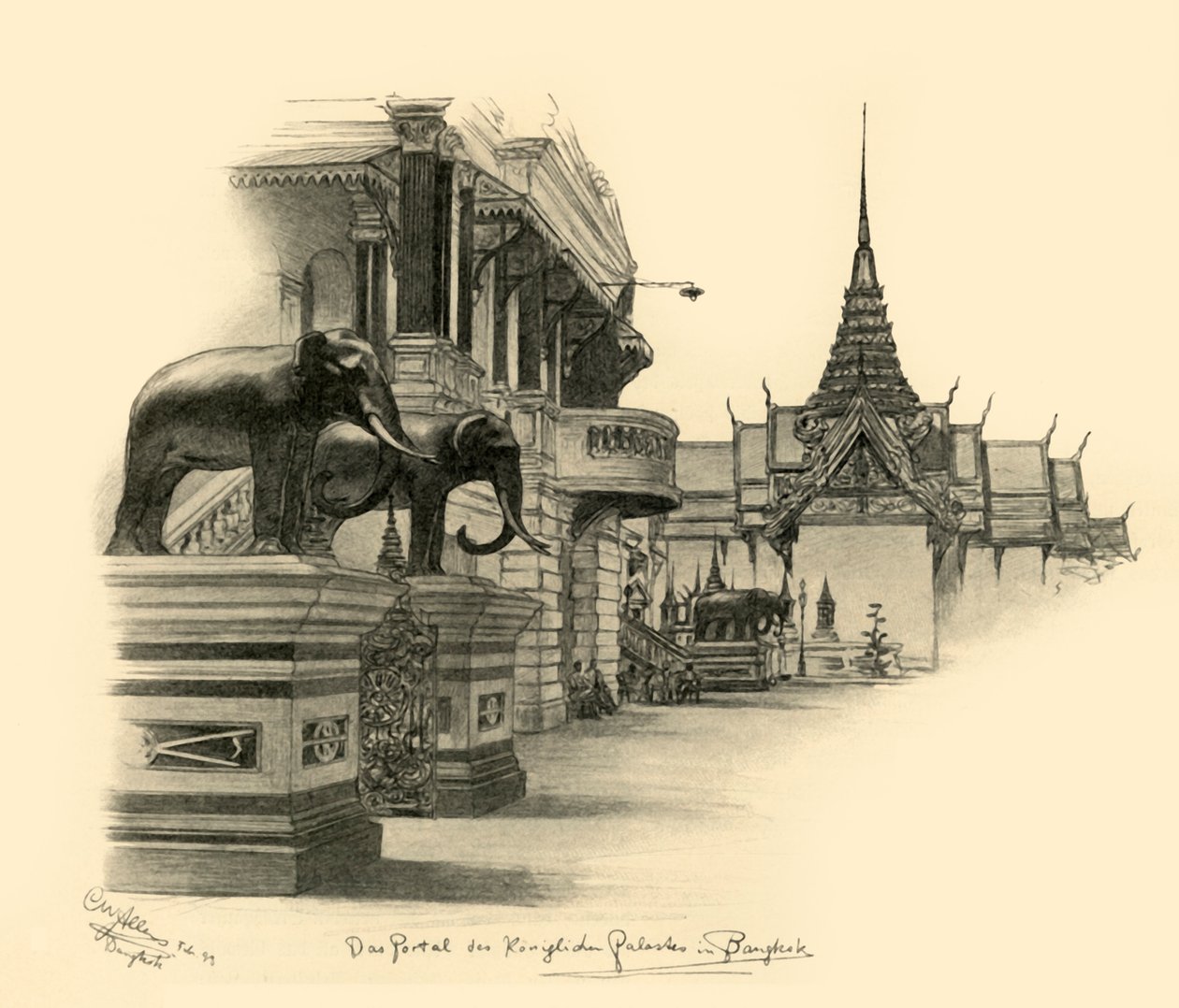 Ingången till det kungliga palatset i Bangkok, Siam, 1898. av Christian Wilhelm Allers