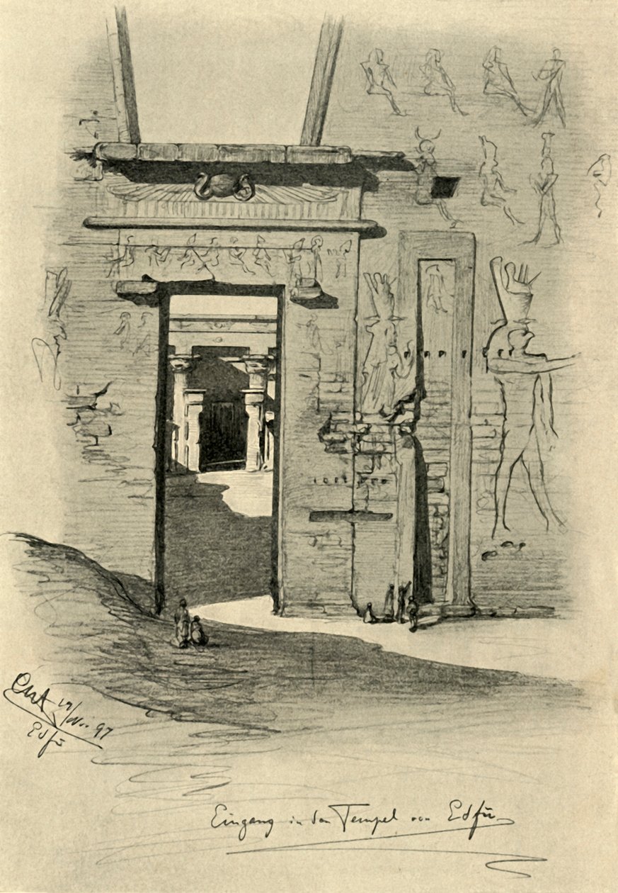 Ingången till templet i Edfu, Egypten, 1898. av Christian Wilhelm Allers