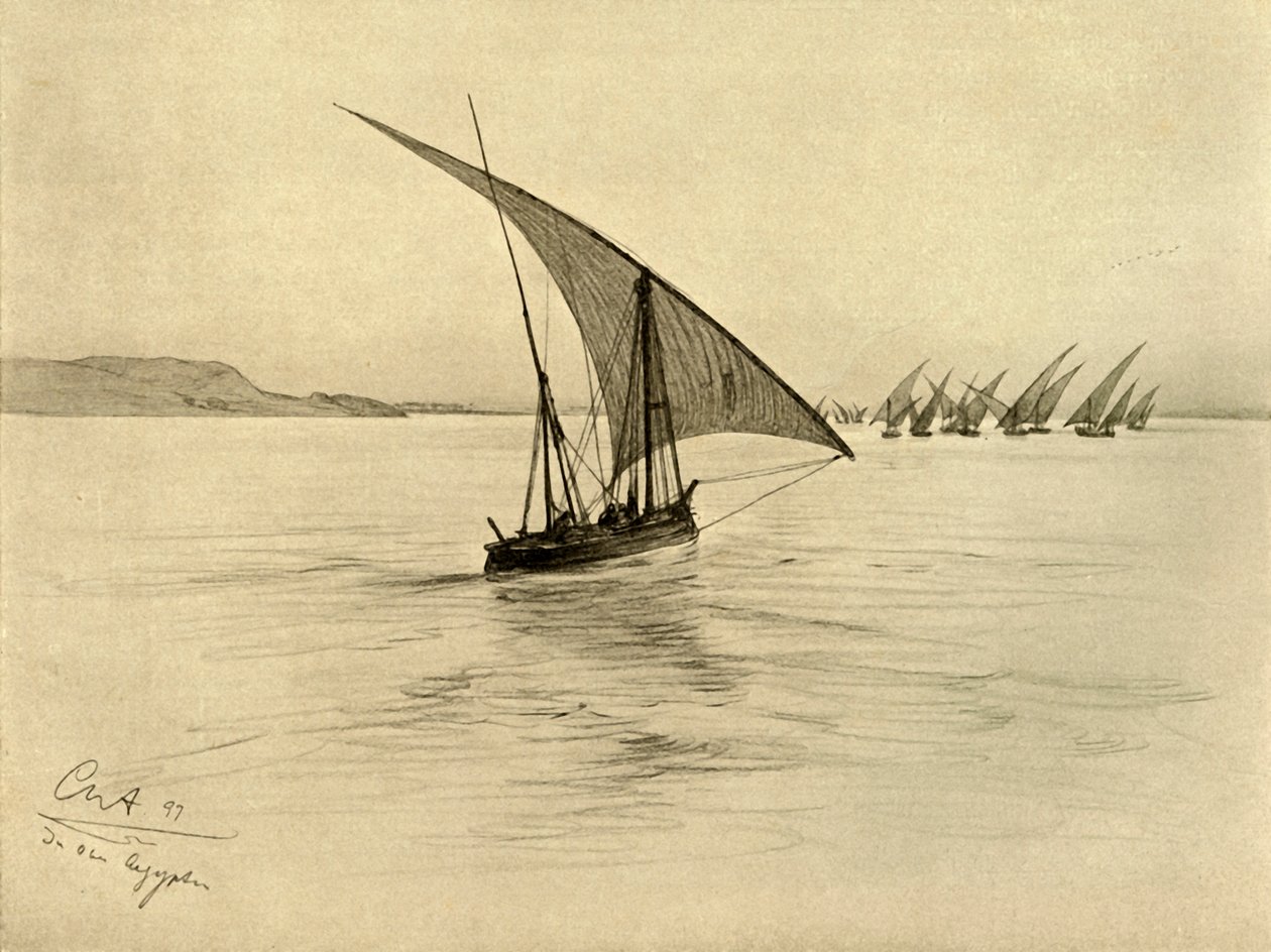 Feluccas vid Nilen, Kairo, Egypten, 1898. av Christian Wilhelm Allers