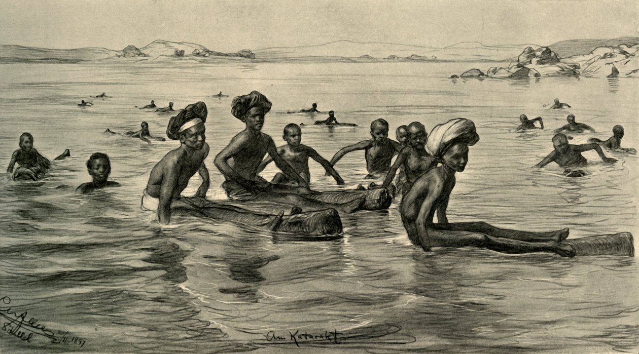 Män i Nilen vid den första grå staren, Egypten, 1898. av Christian Wilhelm Allers