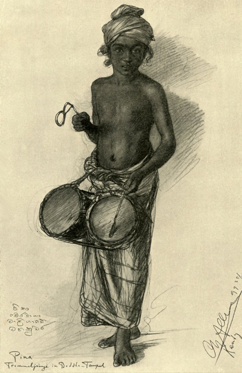 Pina - trummispojke i ett buddhistiskt tempel, Kandy, Ceylon, 1898. av Christian Wilhelm Allers