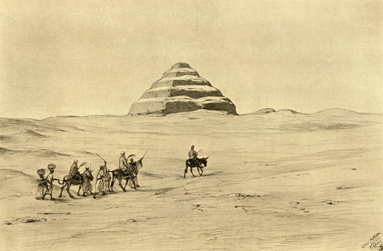 Pyramid of Djoser i Saqqara, nära Kairo, Egypten, 1898. av Christian Wilhelm Allers