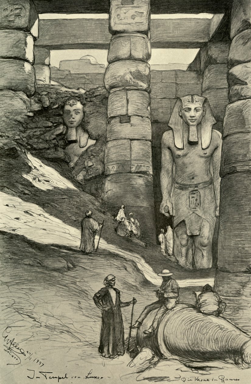 Statyer i Luxortemplet, Egypten, 1898. av Christian Wilhelm Allers