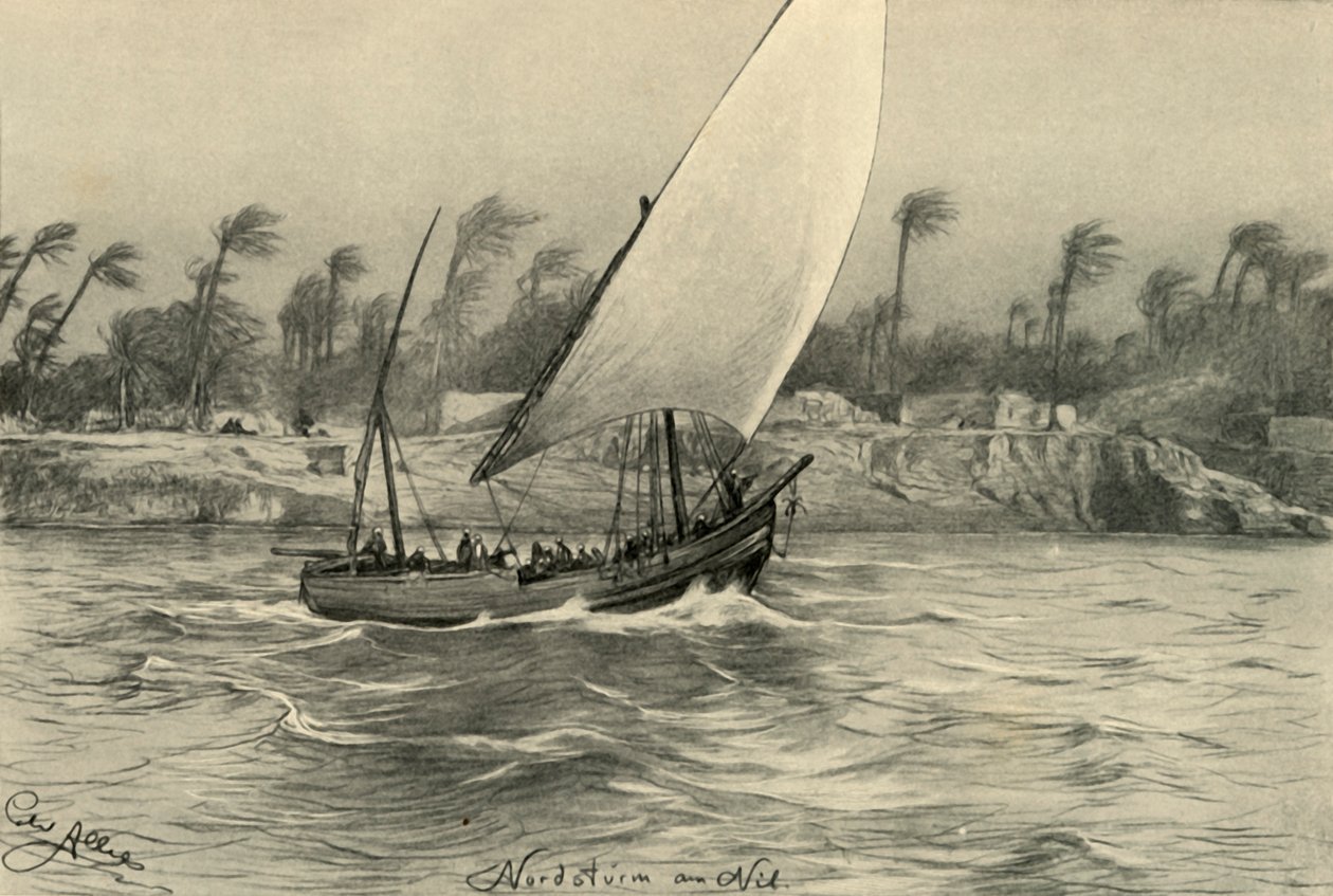 Storm från norr på Nilen, Egypten, 1898. av Christian Wilhelm Allers