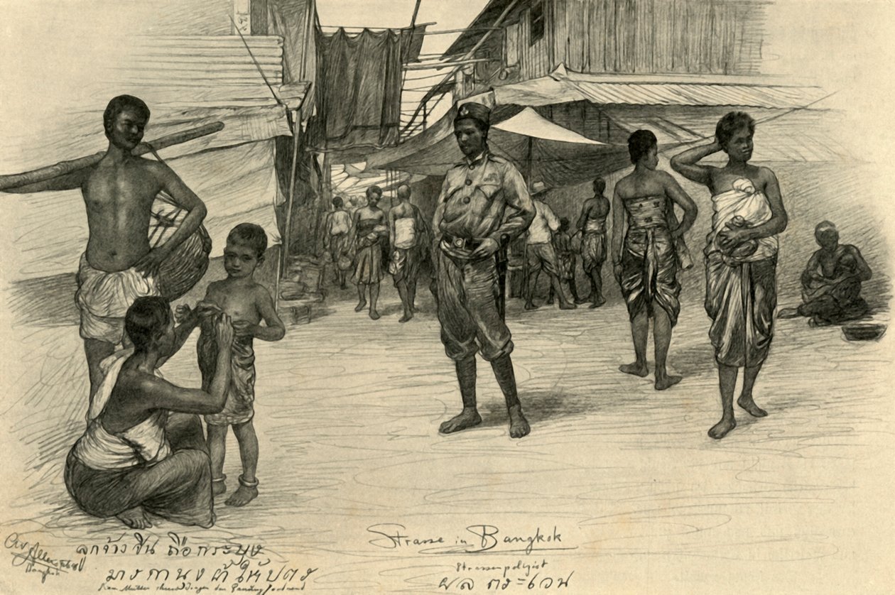 Gatubild, Bangkok, Siam, 1898. av Christian Wilhelm Allers