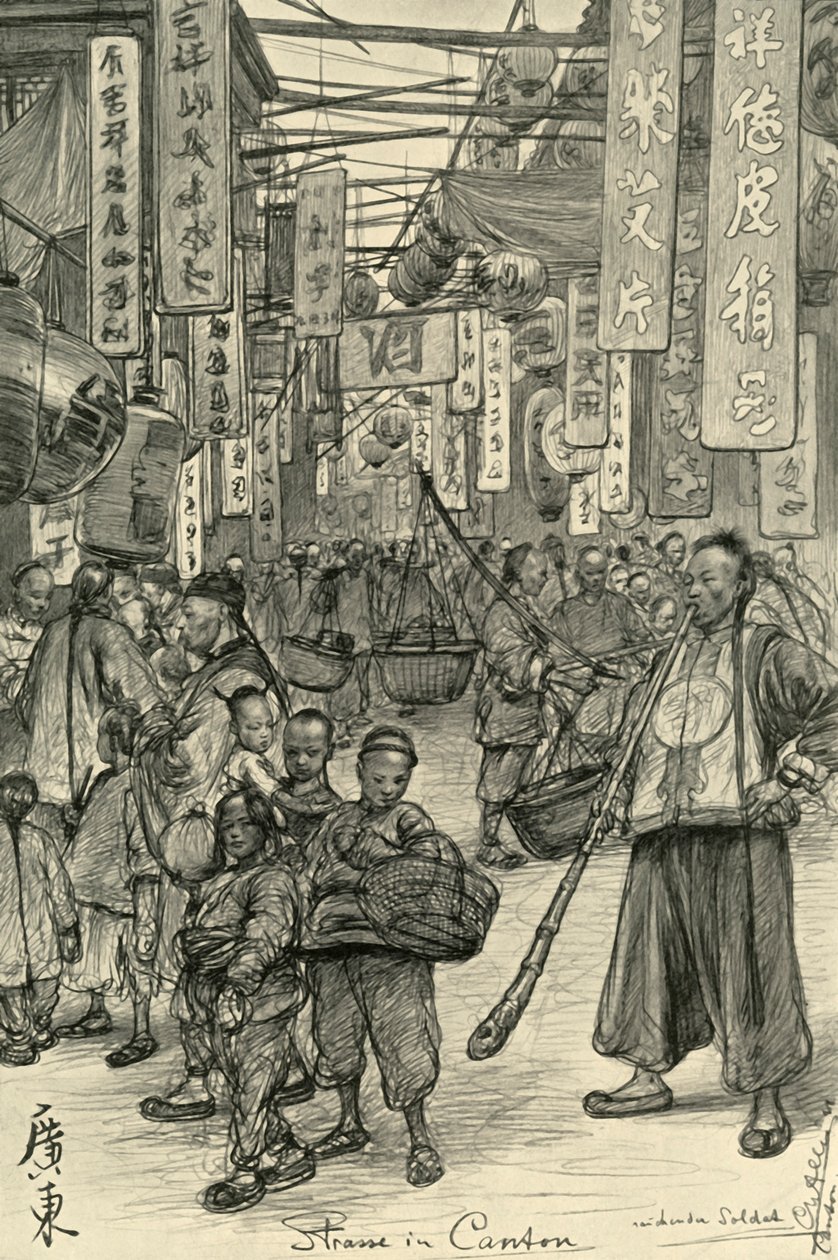 Gatubild, Kanton, Kina, 1898. av Christian Wilhelm Allers