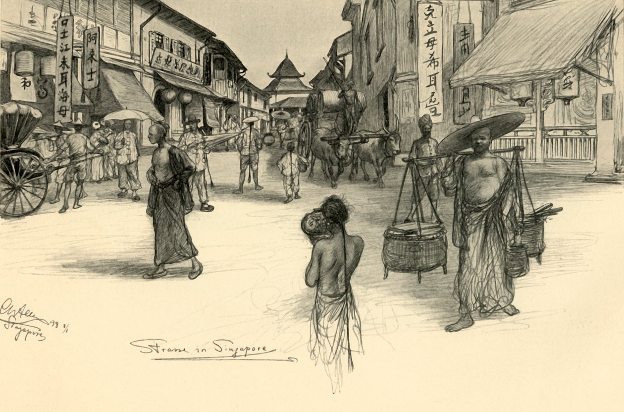 Gatubild, Singapore, 1898. av Christian Wilhelm Allers