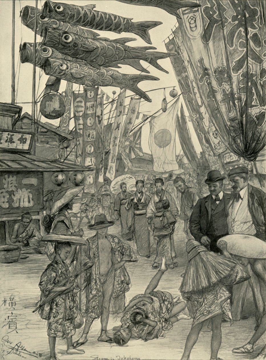 Gatubild, Yokohama, Japan, 1898. av Christian Wilhelm Allers