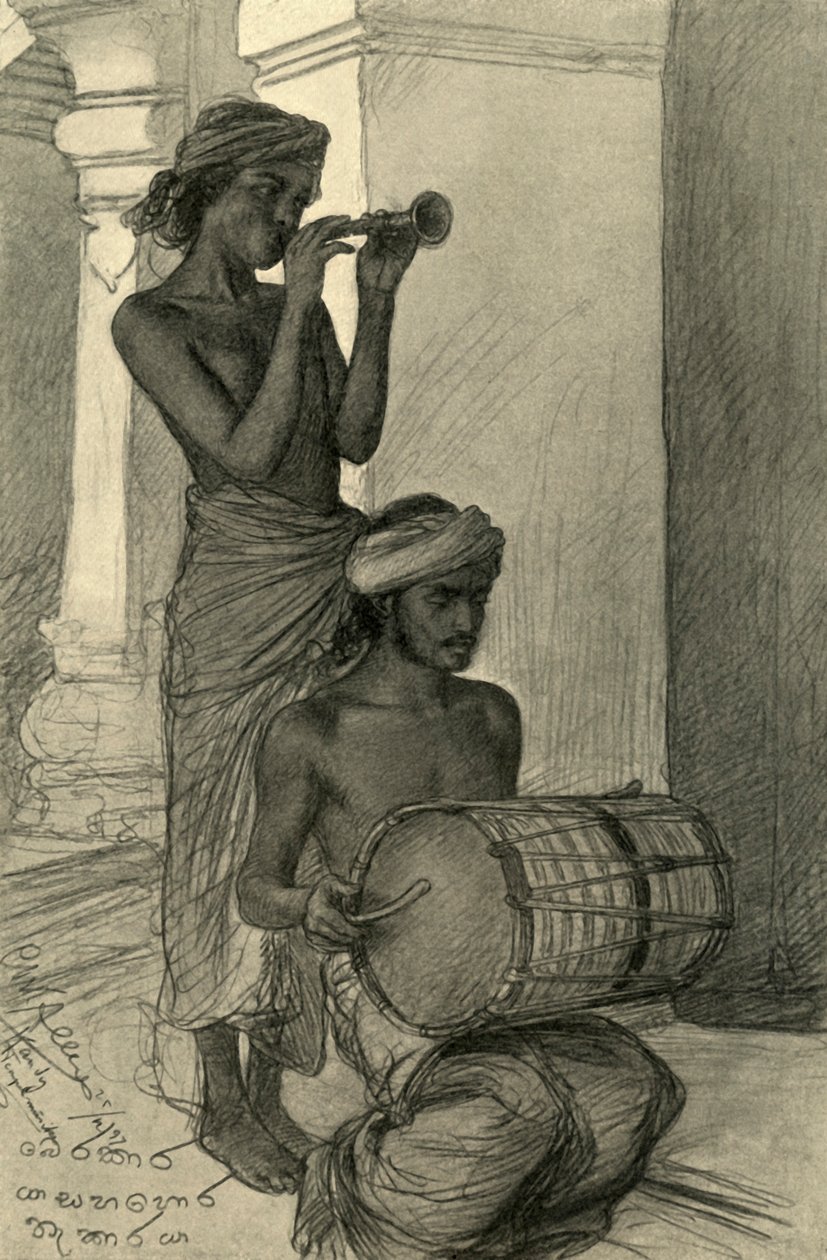 Tempelmusiker, Kandy, Ceylon, 1898. av Christian Wilhelm Allers