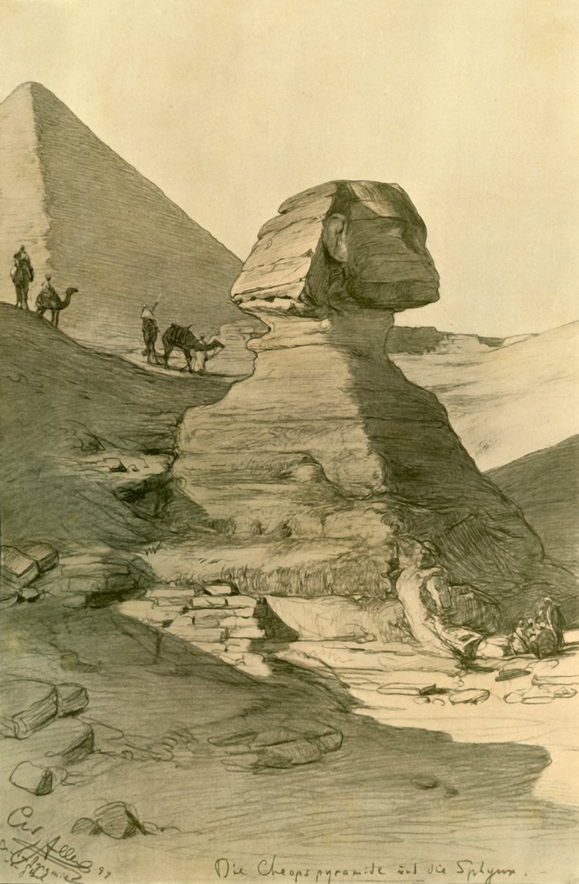 Pyramiden av Khufu och sfinxen, 1898. av Christian Wilhelm Allers