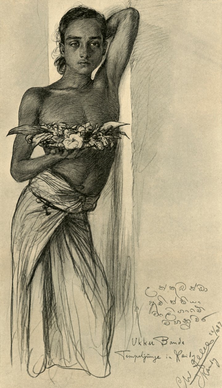 Ukku Banda, ung man vid ett tempel, Kandy, Ceylon, 1898. av Christian Wilhelm Allers