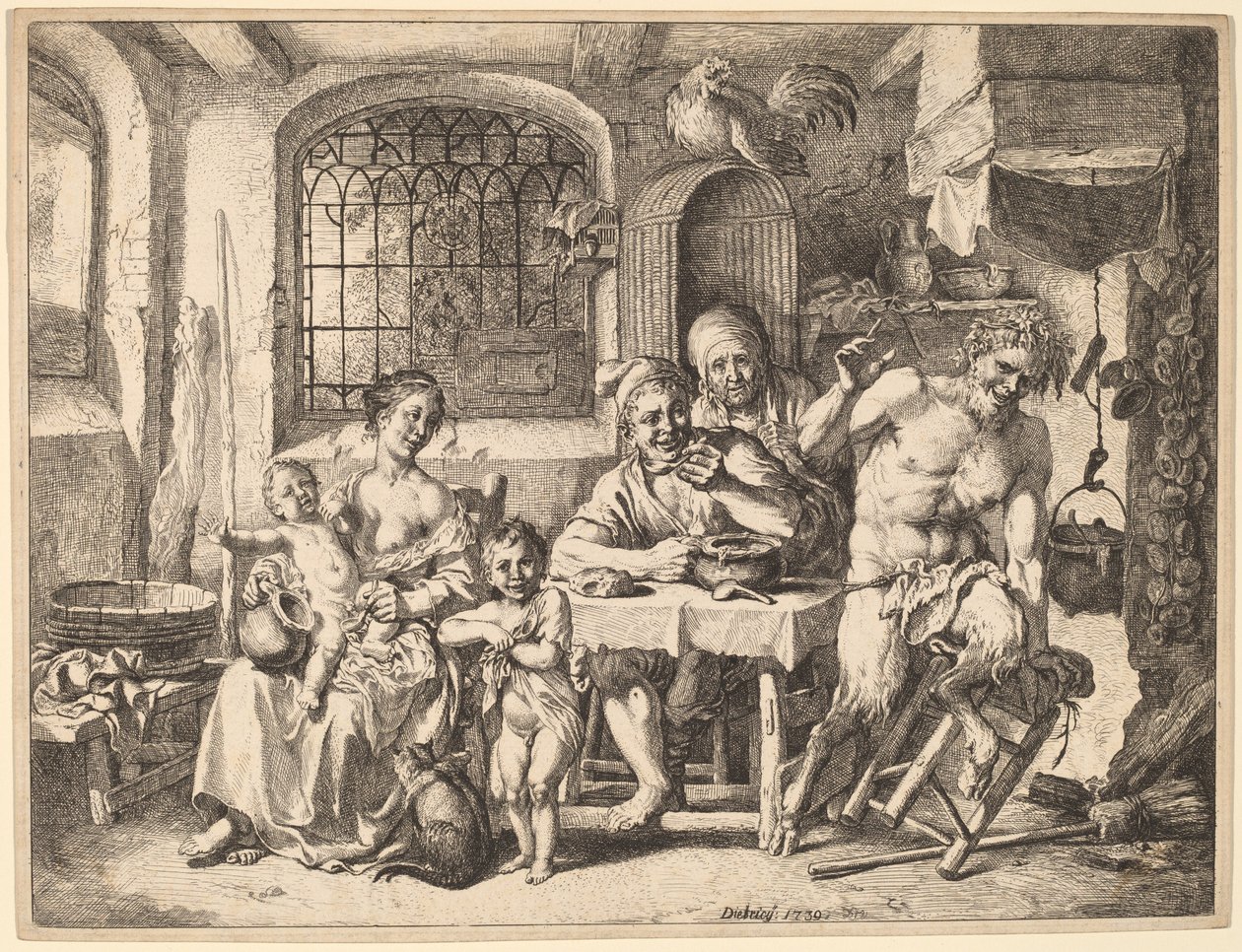En satyr på besök hos en bondfamilj av Christian Wilhelm Ernst Dietrich