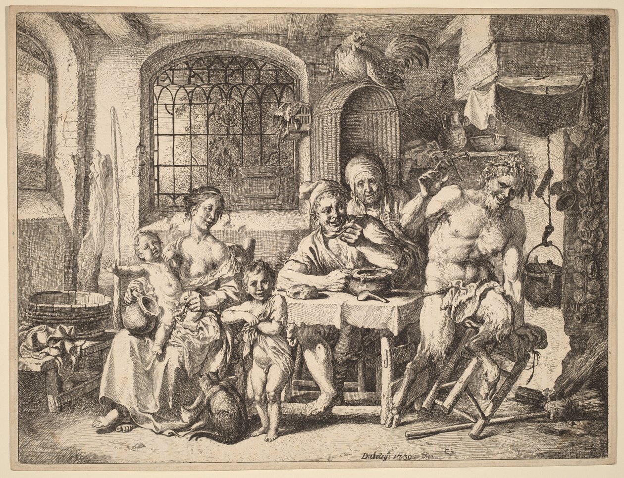 En satyr på besök hos en bondfamilj av Christian Wilhelm Ernst Dietrich