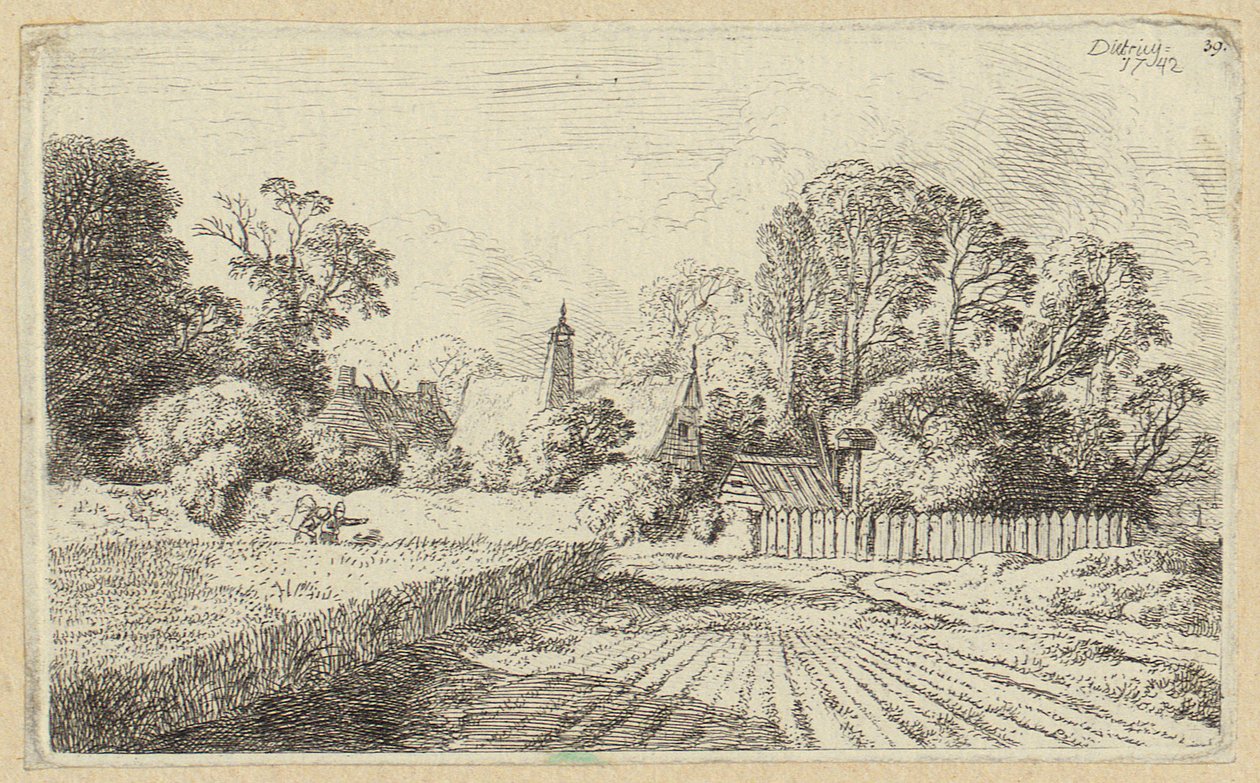 Bröstbild av en ung man med en ritpenna i handen av Christian Wilhelm Ernst Dietrich