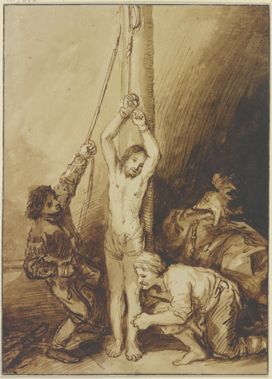 Kristus vid plågstolpen, i Rembrandts stil av Christian Wilhelm Ernst Dietrich