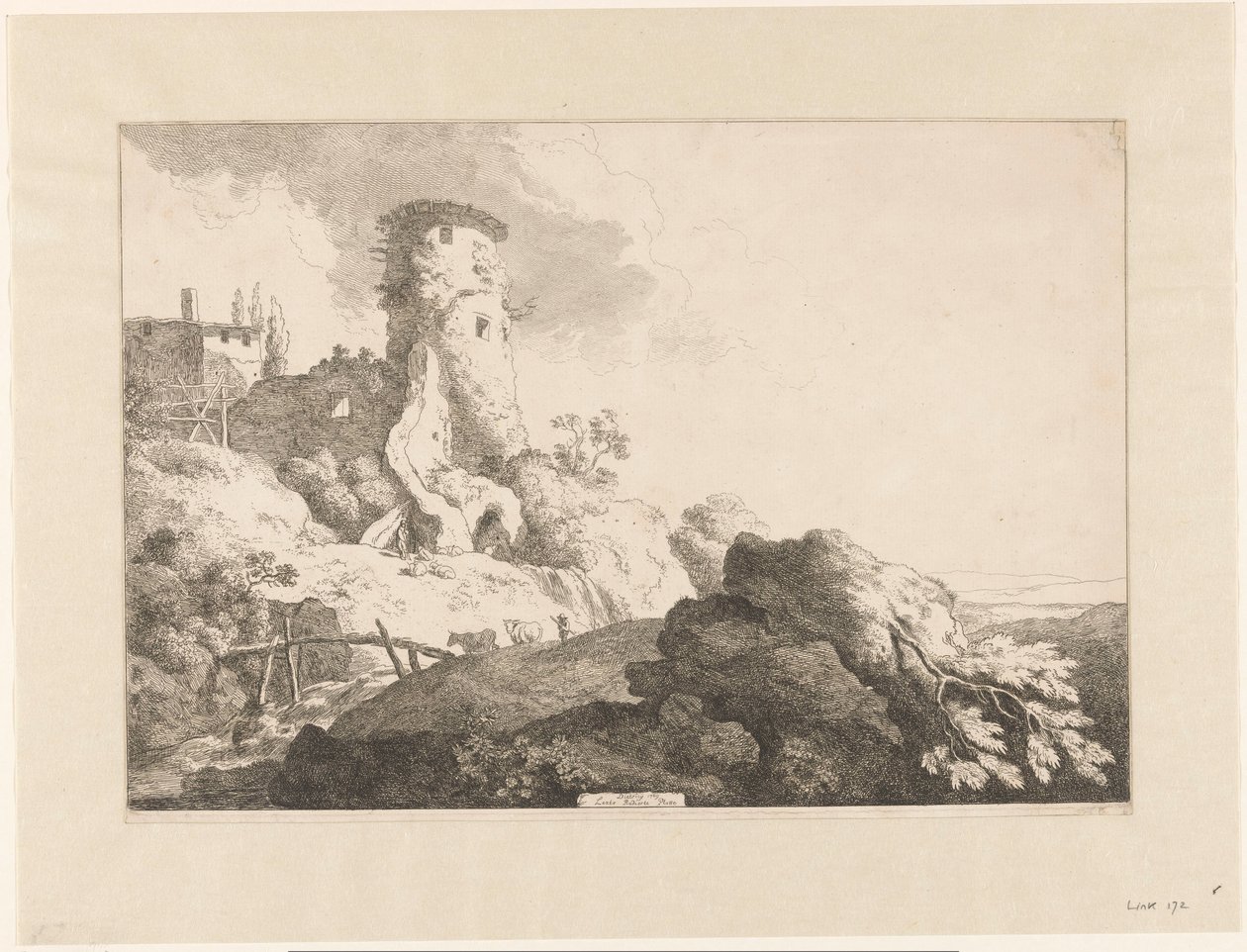 Kuperat landskap med torn av Christian Wilhelm Ernst Dietrich