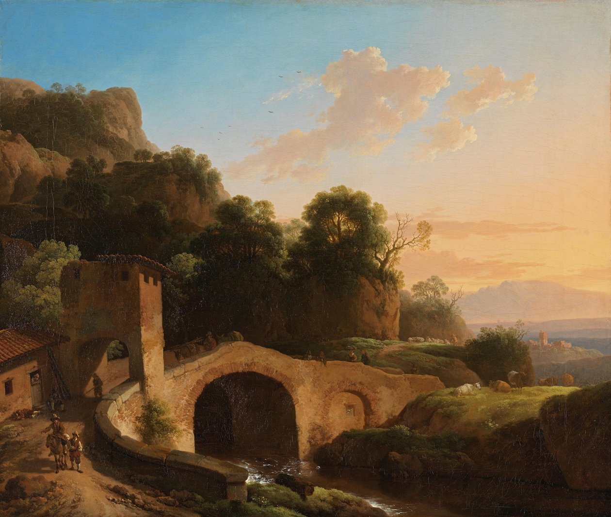 Italienskt landskap med bågbro av Christian Wilhelm Ernst Dietrich
