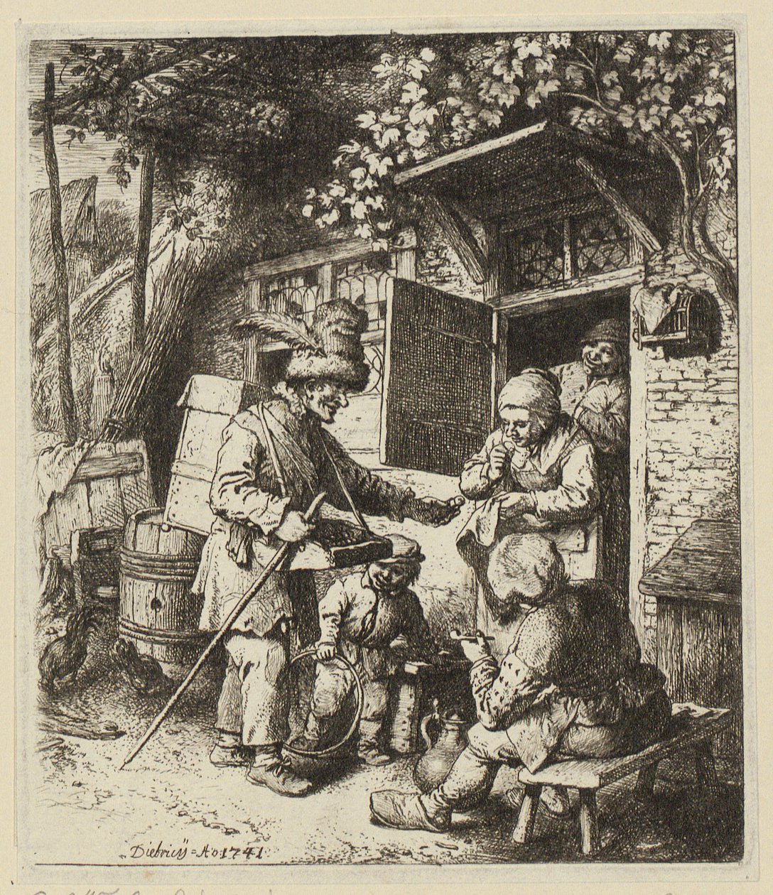Knästycke av en kvinna vänd åt höger, hon håller en ring i höger hand av Christian Wilhelm Ernst Dietrich