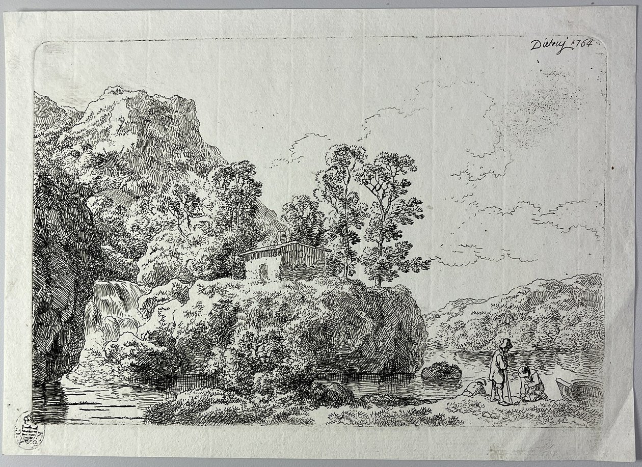 Hyttan på en klippa nära en bäck av Christian Wilhelm Ernst Dietrich