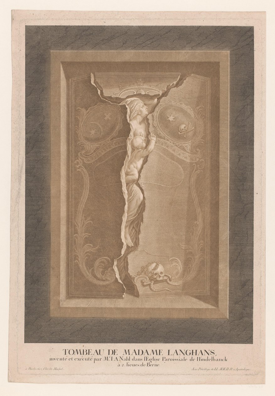 Maria Magdalena Langhans grav i Hindelbanks kyrka Tombeau de Madame Langhans (...) (titel på objekt) av Christian von Mechel