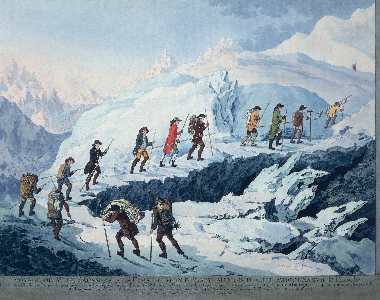 Horace-Benedict de Saussure klättrar toppen av Mont Blanc i augusti 1787 av Christian von Mechel