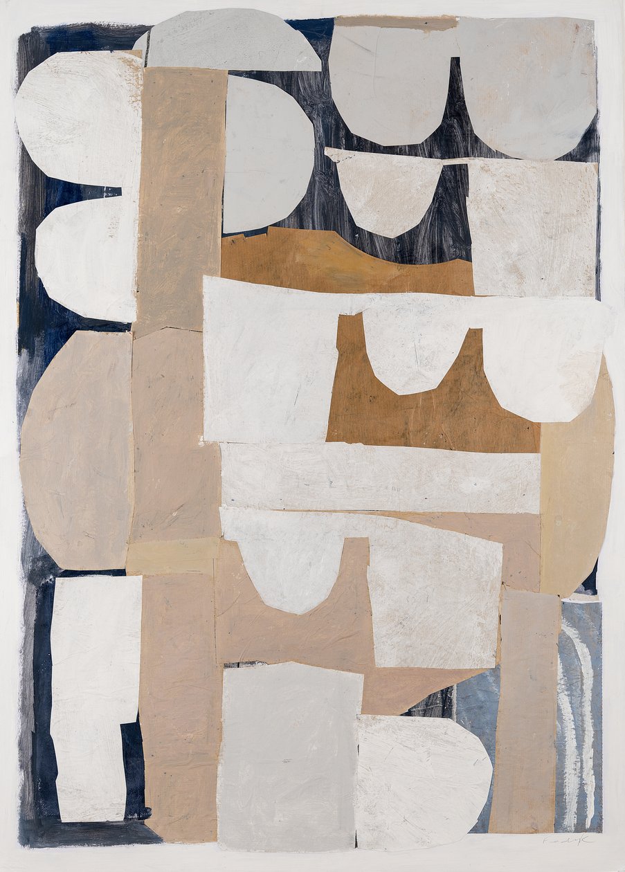Restaurering 1, 2023 (collage, akryl, husfärg, blandteknik på kort) av Christina Fedyk