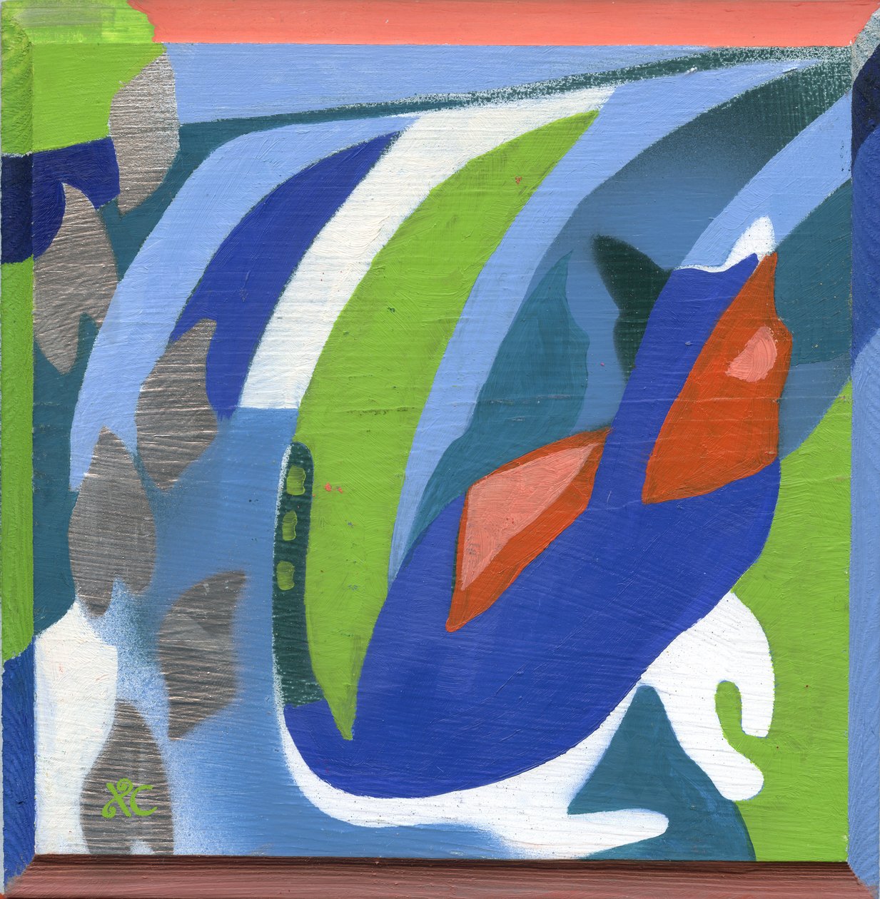 Cat, ca 2008 (akryl på träpanel) av Christina Saj