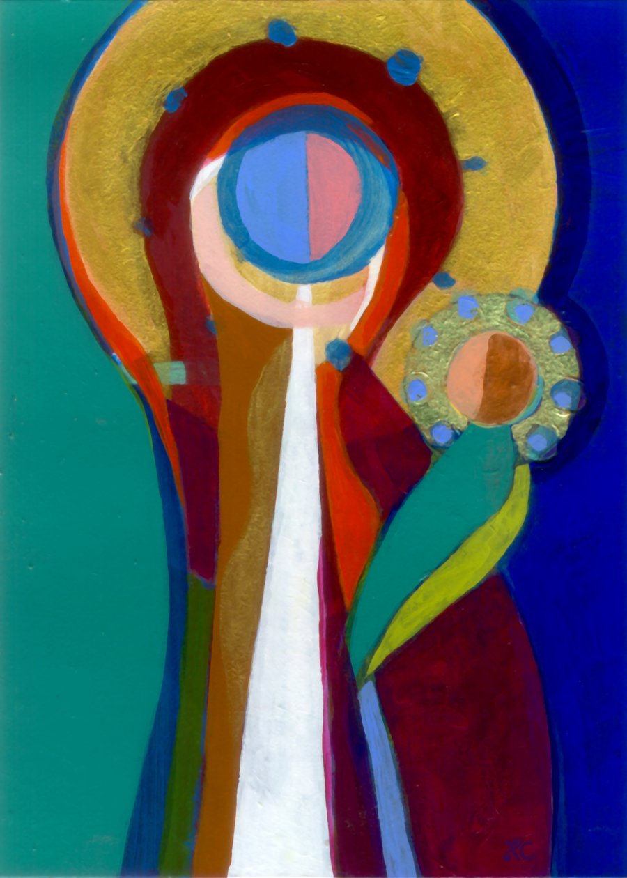 Madonna och barn, ca 2007 (akryl på pannå) av Christina Saj