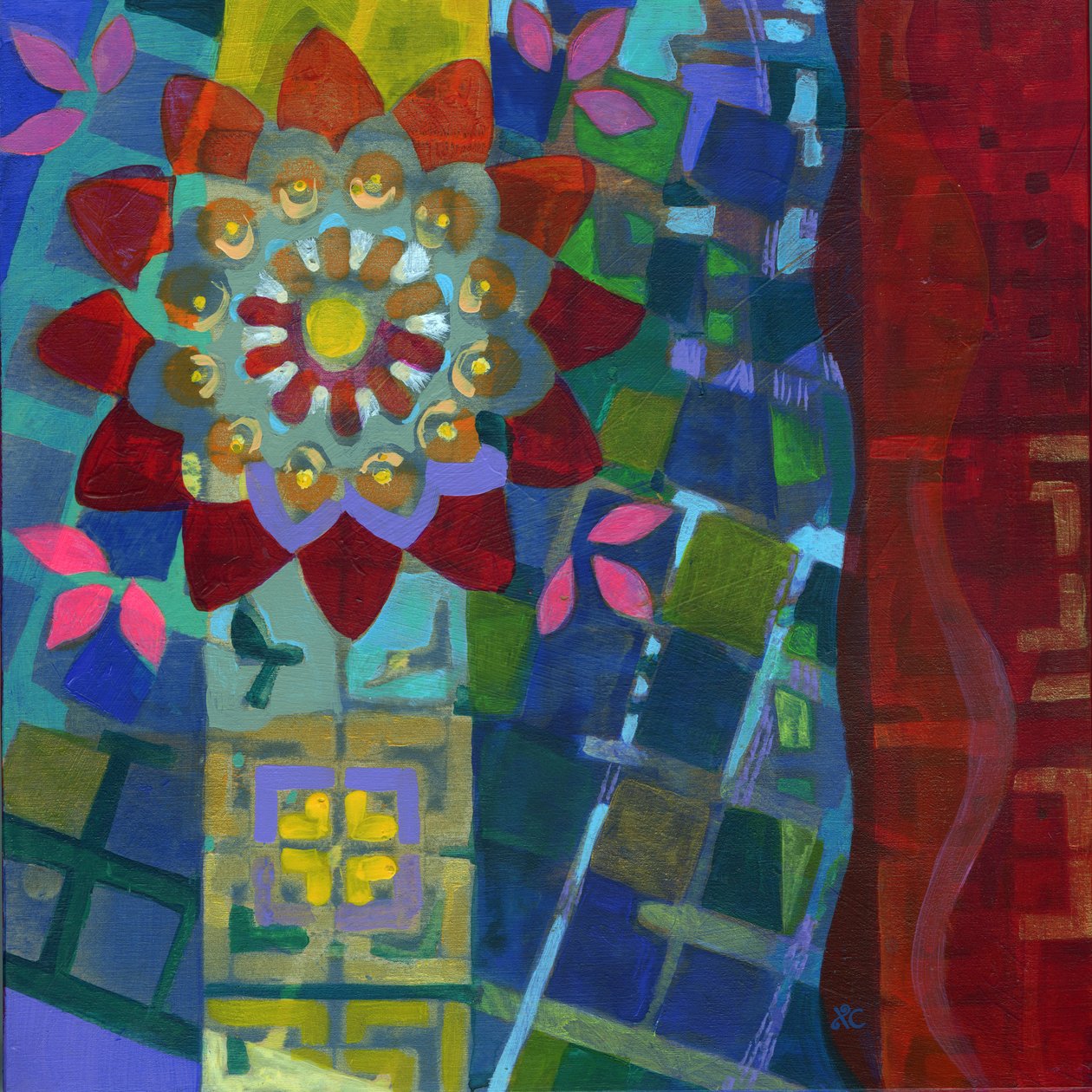 Meditation 24, ca 2017 (akryl på pannå) av Christina Saj
