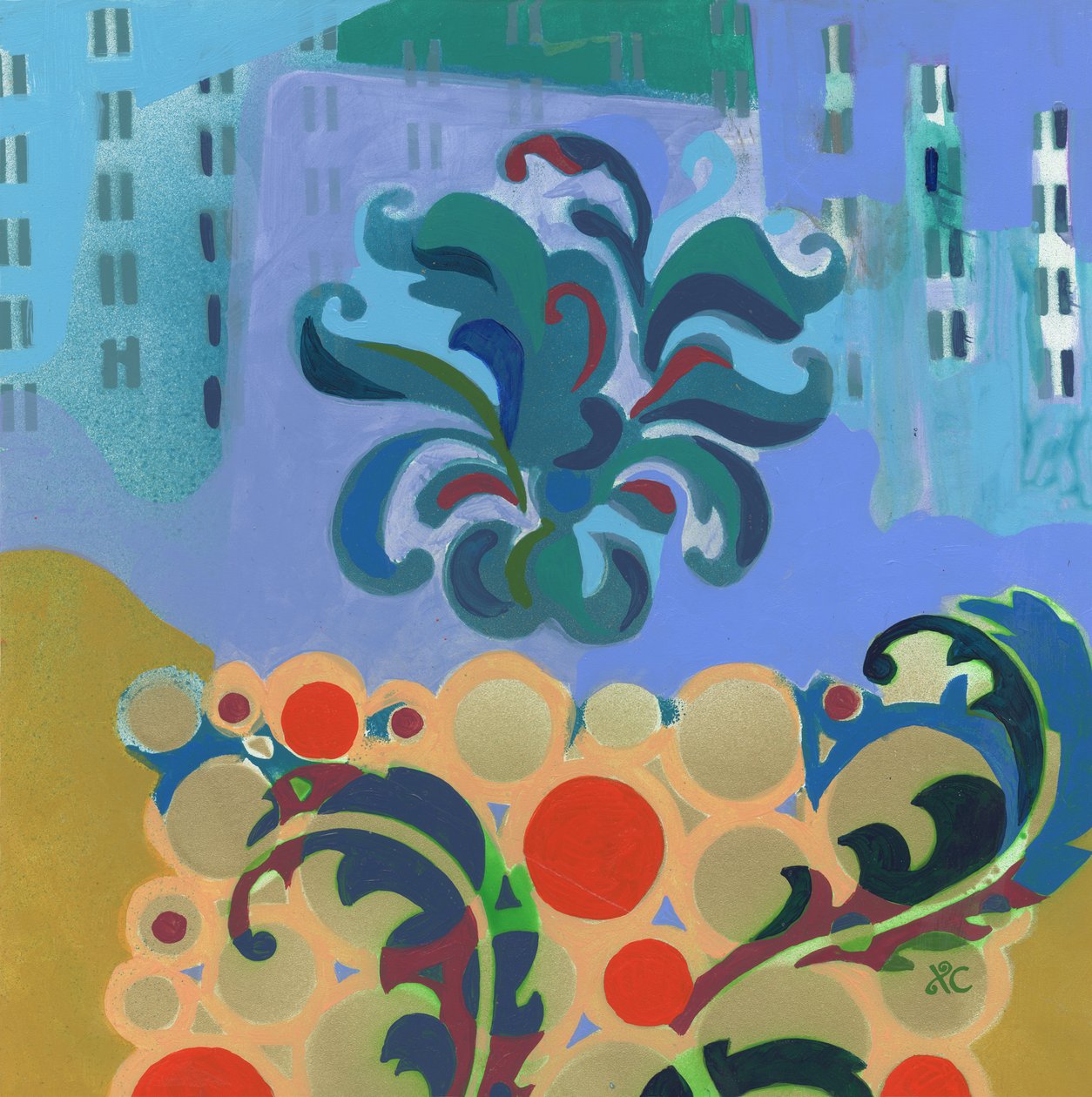 Meditation 34, ca 2017 (akryl på pannå) av Christina Saj