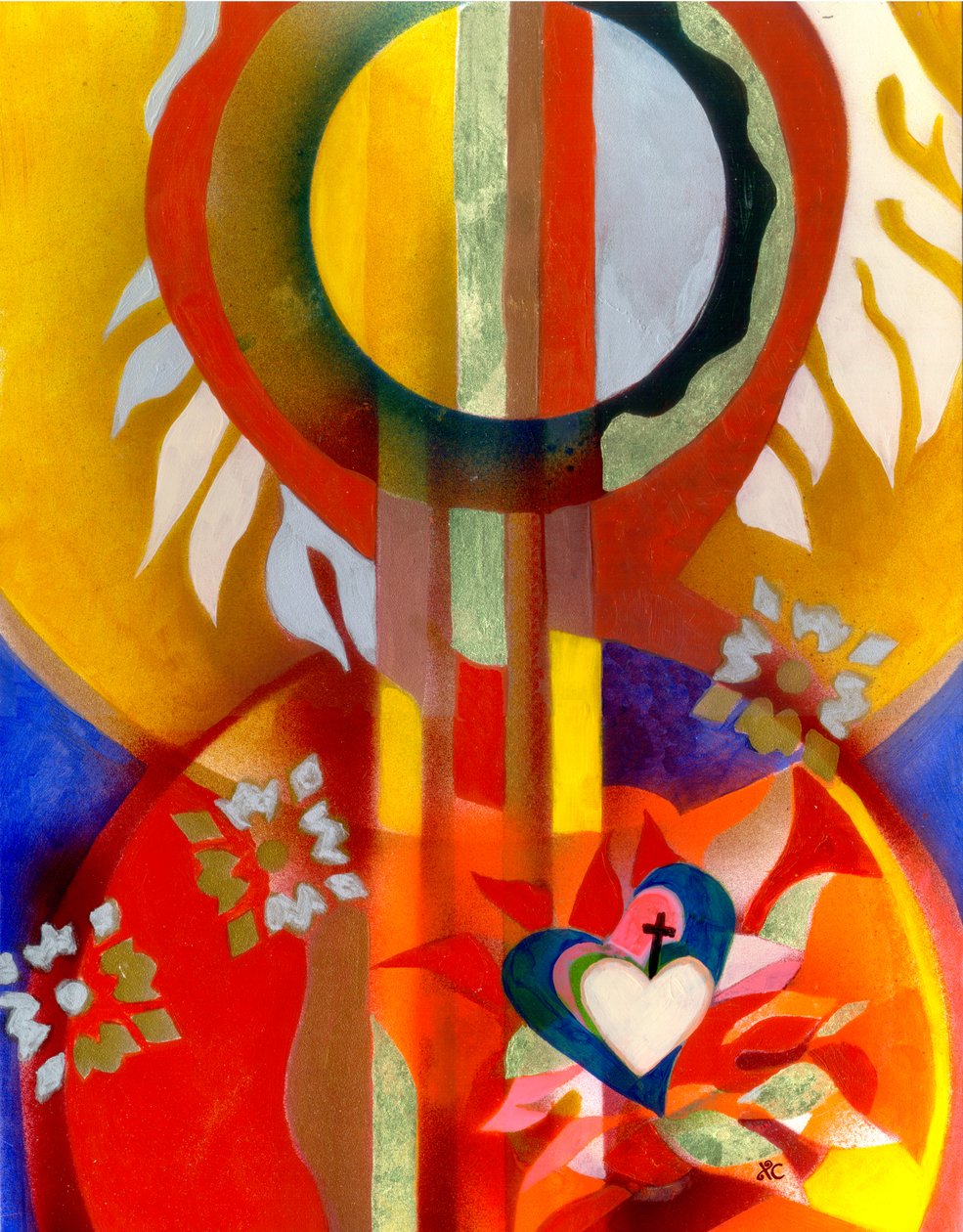 Our Lady of the Sacred Heart, ca 2010 (akryl på pannå med bladguld) av Christina Saj