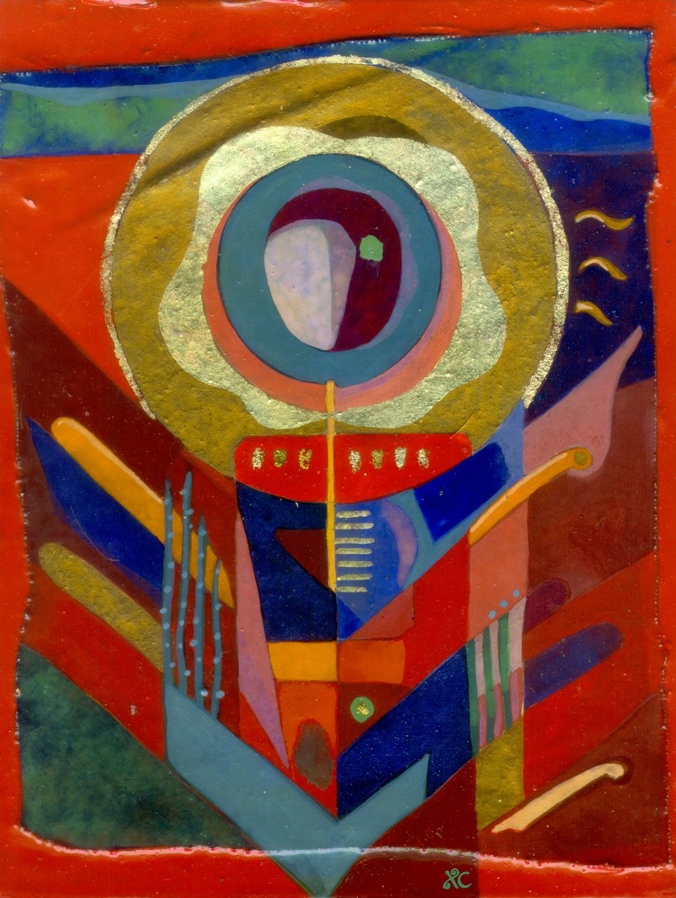 Red Angel, ca 2005 (äggtempera på gessoad panel med bladguld) av Christina Saj