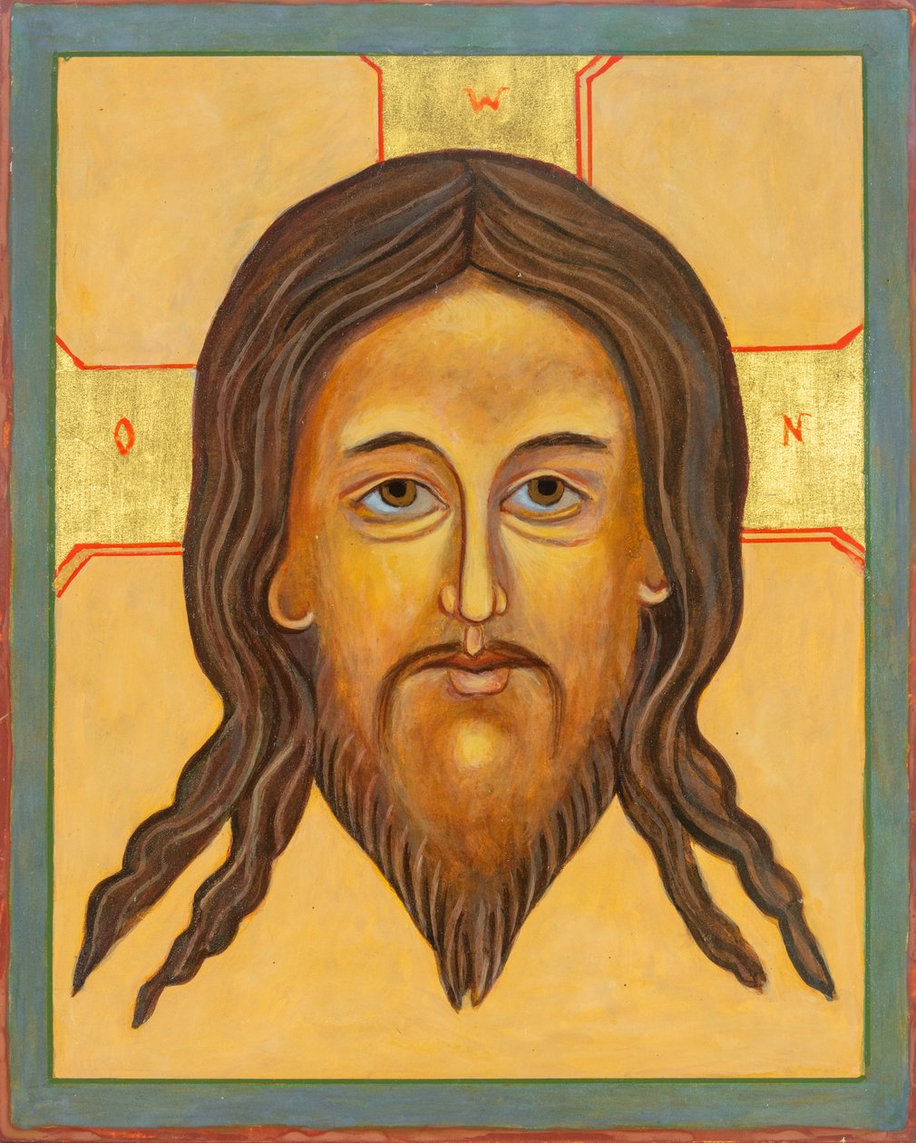 Mandylion Icon, 2010 (äggtempera, bladguld, trä) av Christine Hales