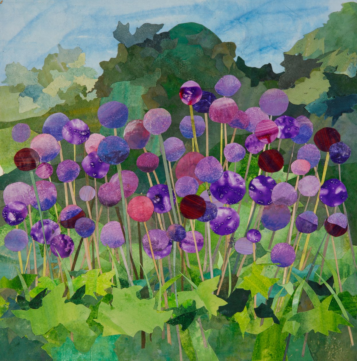 Alliums Large, 2024 (akvarellmålat papperscollage) av Christine McKechnie