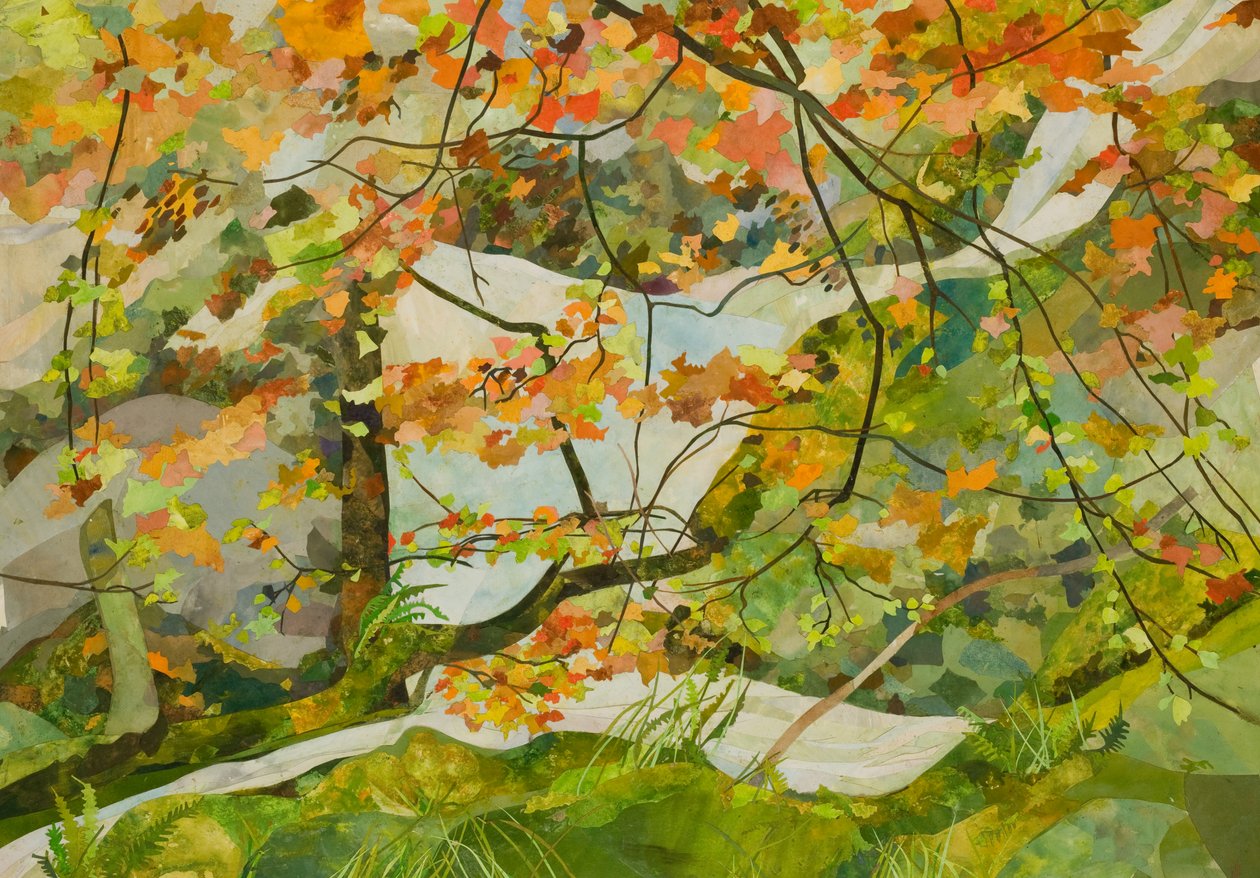 Autumn Honister Stream, 2018 (akvarellmålat papperscollage) av Christine McKechnie
