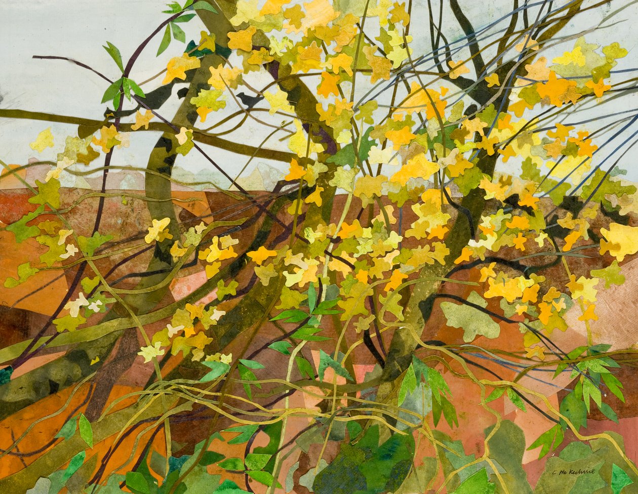 Autumn Leaves, 2016 (akvarellmålat papperscollage) av Christine McKechnie