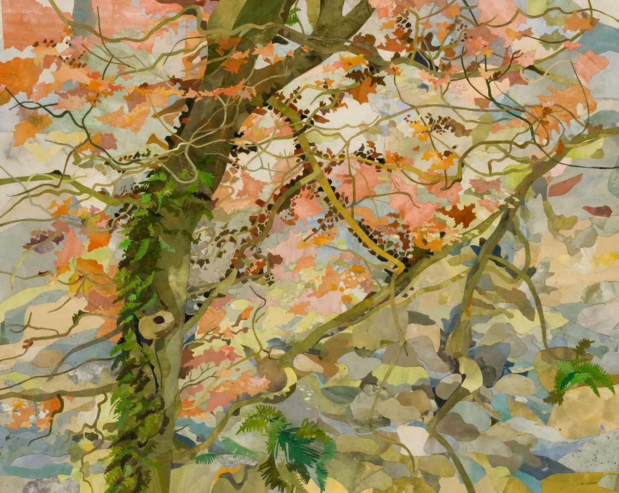 Autumn Tree, 2011 (akvarellmålat papperscollage) av Christine McKechnie