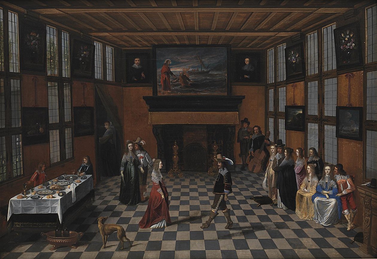 Dansfest i ett interiör av Christoffel Jacobsz. van der Laemen